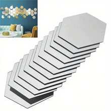 12/24/48pcs Hexagon Acrylic Mirror Wall Stickers, Removable Decorative Mirrors, Self-Adhesive Hexagonal Shaped Art Ornaments For Home Decor Wall Decor Room Decor Personalised Stickers