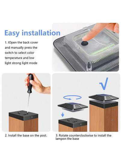 Solar Pillar Lights, LED Outdoor scape Lighting Garden, Patio, Porch Yard Moderne Acrylic Post Cap Lights Panel, Polished Finish, Easy Installation, view 8