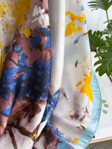 1条女士银杏叶印花仿丝时尚花卉围巾，多功能披肩，适合日常佩戴和旅行，春秋季可搭配连衣裙 - 彩色 - 查看 4