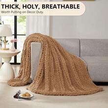 Chunky Knit Blanket - Soft Chenille Yarn Throws 40x50: Handmade Thick Cable Crochet Blanket - Large Chunky Yarn Rope Knot Throw For Couch, Sofa, Bed Home Decor - 譚 - 查看 5