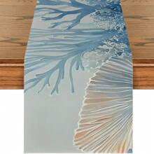 Vintage Nautical Table Runner - Washable Reusable Polyester Decor With Coral Shell Patterns For Dining, Coffee Bar, Events - Multi-Scenario Design