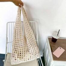 Fashion Hollow Out Knitted Women Tote Bag, Casual Simple Large Capacity Handbag, Portable Ladies Shopping Bag, Suitable For High School/College Students, Outdoor, Travel, Beach, Mother's Day Gift