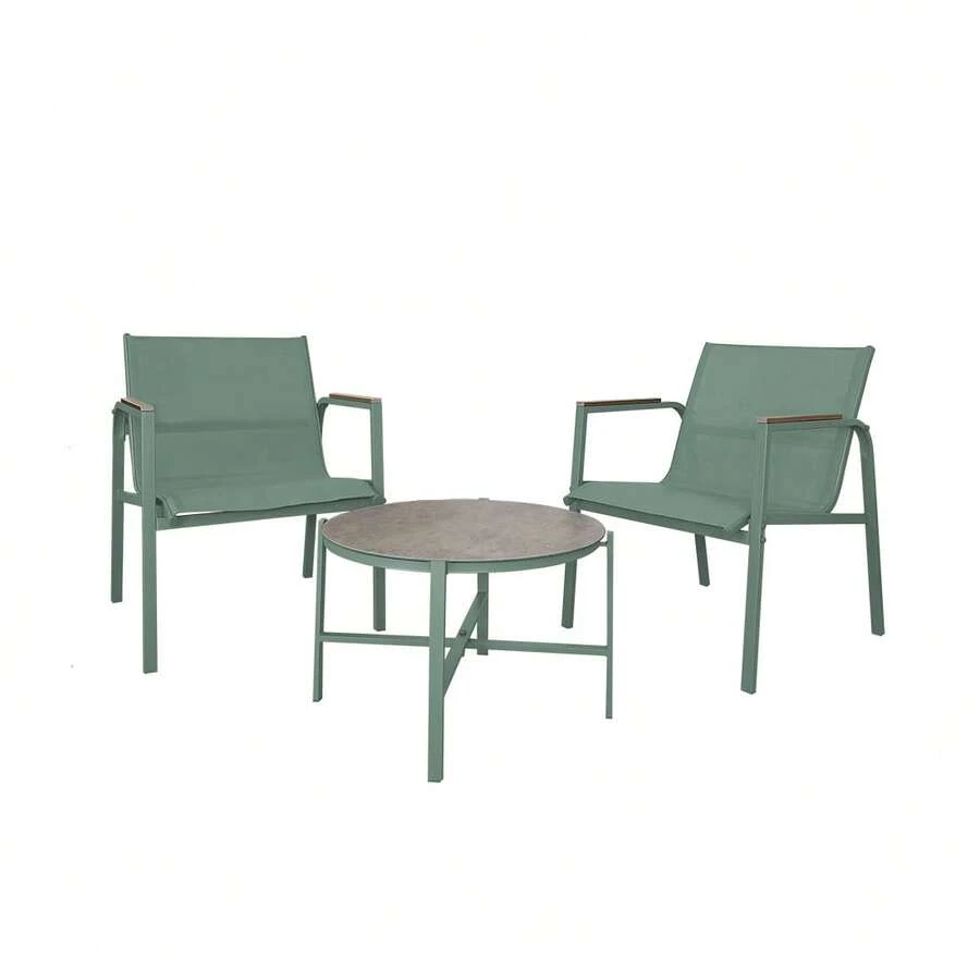 Conjunto Jardín de 2 Sillones + Mesa de Acero Resistente, Decorativo y Ligero. Asiento para Exterior en Patio, Balcón y Terraza de Fácil Instalación. (Verde, 3 Piezas) - Verde - Ver 1