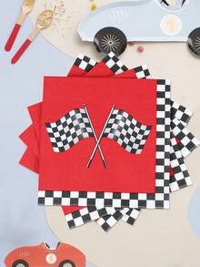 16pcs Black & White Checkered Racing Flag Pattern Disposable Paper Napkins, Suitable For Racing Themed Birthday Party, Baby Shower, Racing Sports Event Decorations, Racing Themed Birthday Gifts And Party Supplies - Black and White Checkered Racing Car - View 10