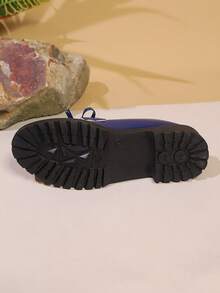 Women's Blue Thick Sole Loafers, Bow Decor Slip-On Flats, Black, Summer/All Season Retro Thick Sole Loafers