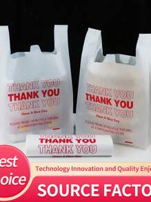 50PCS/100PCS Thicker Thank You T-Shirt Plastic Bags For Commercial Use, Vest Backpacks, Food, Gifts, Grocery, Shopping, Restaurants, Convenience Stores