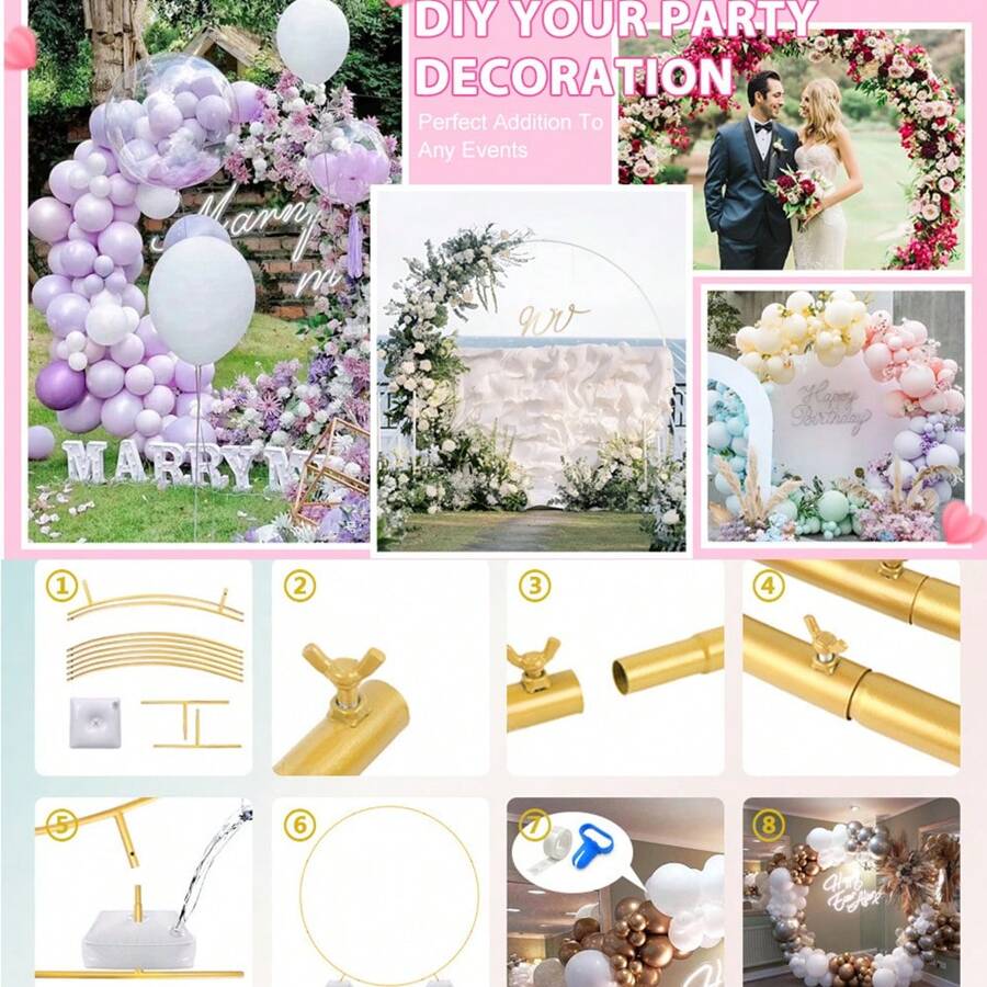 1 Round Arch Backdrop Stand, Metal Gold Wedding Balloon Arch Frame For Ceremony, Birthday Party, Bridal Shower, Banquet Decoration, Valentine's Day, Holiday Celebration Backdrop Decoration Stand
