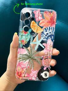 Summer Coconut Tree Hibiscus Print Clear Case Compatible With IPhone 16/11/12/13/14/15/15pro/15 Plus/15 Promax/7plus/8plus/X/Xs Max/Xr/11pro/12pro/13pro/14pro/12mini/13mini/11promax/12promax/13promax/14promax/14plus/6/6s/6plus/7/8/16Pro/16plus/16promax/Se&Compatible With Samsung Galaxy/A54/A14/A12/A13/A15/A32/A33/A24/A52S/S20/S21/S22/S23/S24/S23Plus/S24ultra/S25/A15/A33/A23