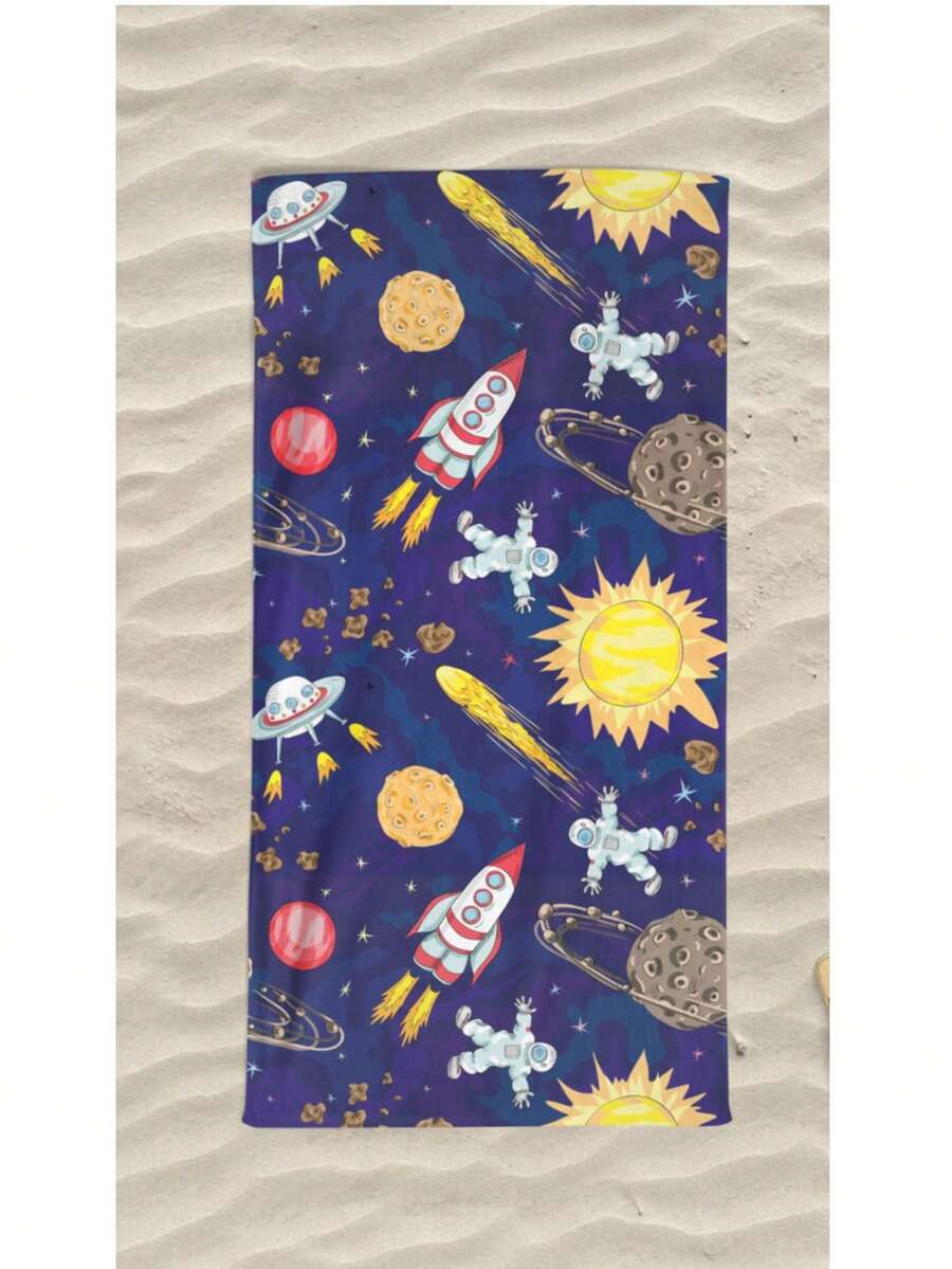 Printed Beach Towel - Blue and White - View 1