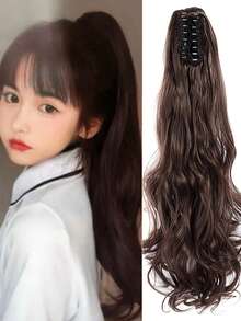 Chic Claw-Clip Ponytail Extension For Kids - Long, Curly Wave Synthetic Hairpiece, Versatile & Stylish 1pc - Natural Black - View 10