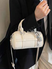 Modische und minimalistische Schultertasche aus Kunstleder mit Kissen- und Zylinderdesign, vielseitig für den täglichen Gebrauch, Einkaufen und Pendeln. - Beige - Übersicht 6