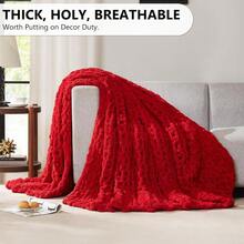 Chunky Knit Blanket - Soft Chenille Yarn Throws 40x50: Handmade Thick Cable Crochet Blanket - Large Chunky Yarn Rope Knot Throw For Couch, Sofa, Bed Home Decor - 紅色 - 查看 5