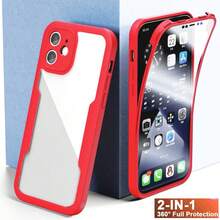 Hadaasi 1pc Red 2-In-1 Full Body Protective Case With Front Screen Protector, TPU Soft Edge + PC Hard Back Cover, Compatible With IPhone 16/16E/15/14/13/12/11 Pro Max/Plus/SE2/SE3/7/8 And Galaxy S26Ultra/S26Plus/S26/M36/S25FE, Redmi 12/13C/12C/Note 12 Pro/NOTE14PRO+/NOTE13PRO/NOTE13PRO+, POCO M6PRO, OPPO Reno14 Pro/Reno14 F, Infinix Hot 60 Pro/Hot 60 Pro+ - Red - View 3