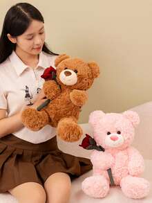 1PC Cute Rose Bear Plush Doll, Valentine's Day, Mother's Day, Christmas Gift, Girl's Birthday Bear Gift