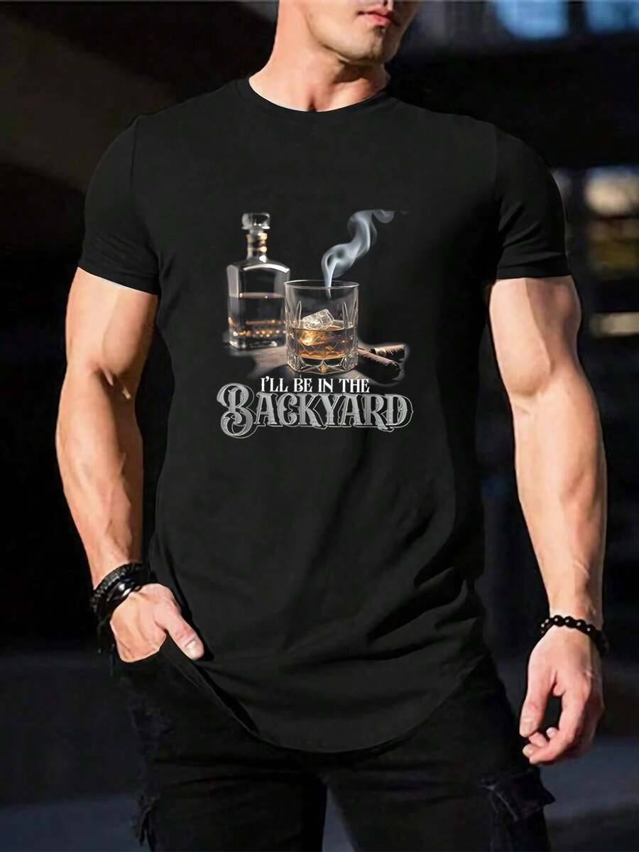 Camiseta divertida de whisky para hombres para el patio trasero - Barbacoa, fiesta, verano, informal, cómoda, mezcla de algodón - Regalo perfecto para amantes del whisky, padres y maridos - Negro - Ver 1