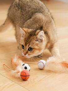 1pc Cat Toy, Feather Rubber Bouncy Ball, Pet Chasing Toy, Pet Self-Entertainment Toy, Suitable For Cats And Dogs, Household Pet Toy Ball, Interactive Toy For People And Pets, Made Of Rubber Material With High Elasticity, Durable And Damage-Resistant