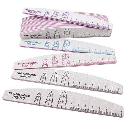 Bộ 5 giũa móng tay hình bán nguyệt chuyên nghiệp, hai mặt, độ nhám 100/150/180/240, thiết kế đơn giản, dùng cho tiệm làm móng và sử dụng tại nhà