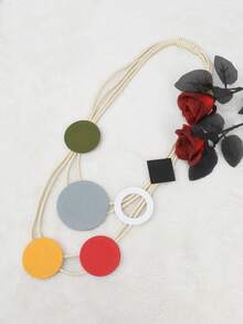 波西米亞風格多彩木片和橡膠饰品女士項鏈，時尚奢華設計