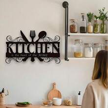Arte de pared de metal con tema de cocina, decoración de hogar y restaurante de hierro, acento perfecto para Navidad con letrero de nombre personalizado para granja, patio, porche, idea de regalo única, elegante, de moda, contemporánea, personalizada, regalo ideal para novio, novia, papá, mamá, familia, amigos en el Día de San Valentín, Día del Niño, Día del Padre, graduación, boda, inauguración de la casa, sala de estar, dormitorio, oficina, decoración de cocina y comedor del hogar - Multicolor - Ver 8