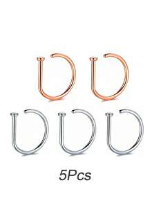 1 件/3 件/5 件女士和女孩假鼻环金色不锈钢 D 型简约美式个性字母嘻哈街头风格无孔配饰假鼻钉 - 金色 - 查看 26