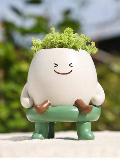 1pc Glossy Swing Smiling Face Planter Pot Head, Small Hang Indoor Outdoor Plants, Schattige Flower String Of Pearls Plant Live, Happy Resin Succulent Home Vase Room Glass view 4