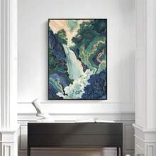1 件/3 件葛饰北斋浮世绘蓝绿瀑布帆布印刷品传统日本艺术复古墙海报亚洲风景艺术家居装饰无框旅行相框旅行 - 彩色 - 查看 8