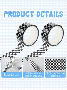1/8 Rolls Black White Plaid Washi Tape Set, Basic Grid Masking Decorative Tapes For Arts DIY Planners Office School Students , Back To School Gifts