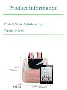 1pc Cat Carrier Backpack, Portable Pet Carrier Outdoor Breathable Large Capacity - Multicolor - View 1
