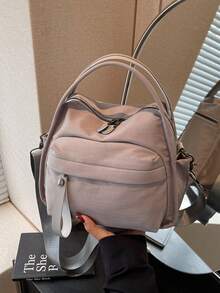 2025 春夏新款轻质帆布女士斜挎包，休闲百搭多口袋手提包，拉链开合时尚手提包适合日常使用、购物、携带手机，学院风 - 彩色 - 查看 17