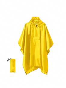 1 套带口袋的连帽雨披，3 合 1 多功能便携式雨衣，PU 雨衣，防风防水防尘纯色，适合徒步露营钓鱼，男女通用均码，2 件套（储物袋 + 带口袋的雨披）