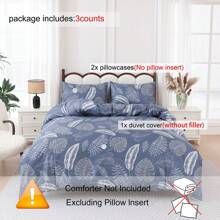 3 PiecesBlue Tropical Plant Branch And Leaf Printed Duvet Cover Set (2*Pillowcase, 1*Duvet Cover, No Core) 100% Polyester, Soft, Comfortable, Breathable, Zipper Closure, Suitable For All Seasons Suitable For Bedrooms, Guest Rooms And Dormitories.