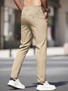 Men's Casual Solid Color Pocket Detail Tapered Daily Commute Pants
