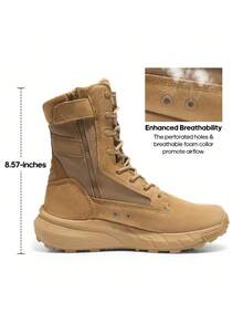Men's Breathable Tactical Military Work Boots Side Zipper Leather Lightweight Hiking Motorcycle Combat Boots 8 Inches Recon - Brown - View 3