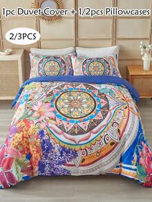 2/3pcs Colorful Flower Pattern Digital Print Duvet Cover Set, Boho Modern Bedding Set For All Seasons, Soft& Breathable, Machine Washable( 1 Duvet Cover+ 1/2 Pillowcases, No Filler)
