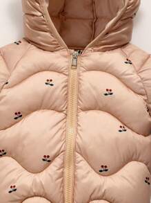 全新樱桃印花夹棉夹克外套，男童女童保暖秋冬上衣，幼儿婴儿夹棉派克大衣外套 - 杏色 - 查看 8