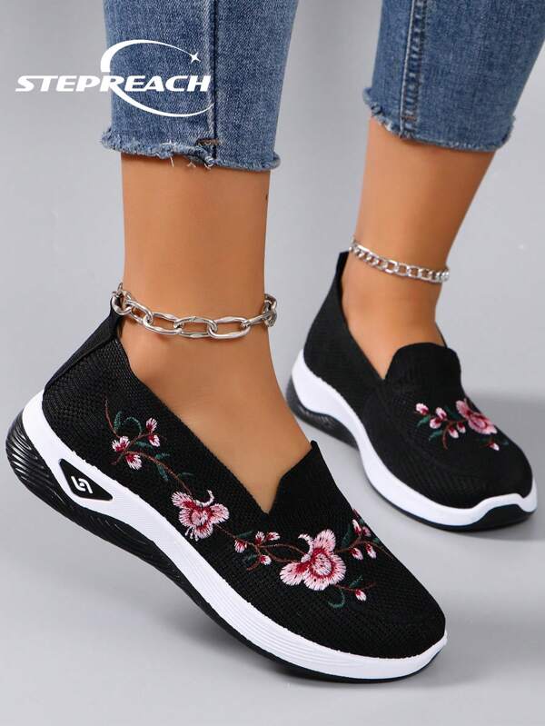 STEPREACH Pantofi sport ocazional pentru femei, pantofi comozi brodați, pantofi slip-on, ușoare, respirabili, pantofi pentru femei