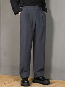 Pantalones casuales de negocios de unicolor, rectos y de corte holgado para hombre