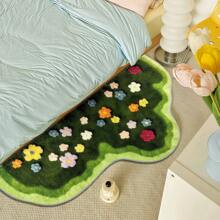 1pc Faux Cashmere Moss Green Floral Pattern Carpet, TPR Non-Slip Backing, Machine Washable, Suitable For All Season Indoor Decoration, Bedroom, Living Room, Bedside, Kitchen, Bathroom, Holiday Gift, Soft And Comfortable, Gradient Floral Print Carpet, Applicable For Spring, Summer, Autumn And Winter, Perfect For Decorating Your Home!