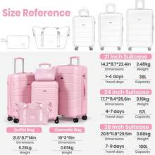 Luggage Sets Of 5 Piece, Lightweight Trolley Travel Suitcase Set ABS Hard Shell With 4 Spinner Wheels TSA Lock For Man Women, 21" + 24" + 28"+ Duffels Bag & Toiletry Bag (Pink, 5 Piece Set) - Pink 5-piece Set - View 5