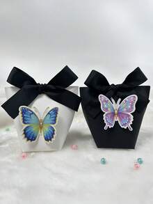 10pcs/1pc Colorful 3D DIY Butterfly Kraft Paper Embossed Ribbon Bow Mini Gift Box, Elegant Mysterious Gift Packaging Box For Wrapping Gifts, Candies, Cookies, Suitable For Parties, Birthdays, Mother's Day, Summer Weddings, Father's Day, Graduation, Daily & Holiday Events - Colorful Butterfly Gift Box - View 7