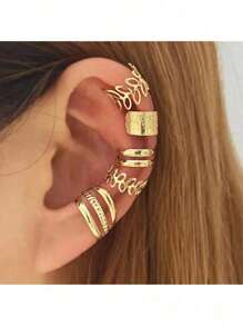 5 Peças Conjunto De Brincos Retrô Dourados, Clipes De Orelha, Brincos Clássicos Elegantes Para Mulheres, Joias