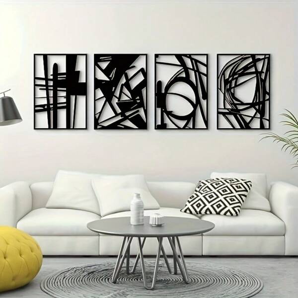 HELLOYOUNG 4 pièces de décorations murales en métal noir simple, design de thème élégant, surface métallique, convient pour la décoration moderne de la maison, de la pièce, de la chambre à coucher, de la salle de bain. Résistant à l'eau et à la rouille, décorations murales, cadeaux d'anniversaire, cuisine, solide et indéfrisable, accessoires de fête