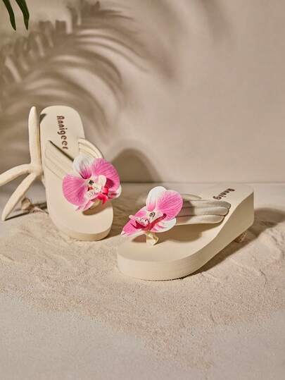 Tropiscape 时尚新款休闲女式厚底坡跟凉鞋，夏季沙滩花卉装饰拖鞋，户外轻便高端EVA舒适防滑平底凉鞋，营造度假休闲海滩氛围，秋季圣诞节冬季圣诞礼物