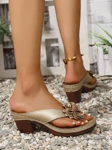 New Summer Fashion Casual Hollow-Out Breathable Women French Style High Heel Sandals - Gold - View 7