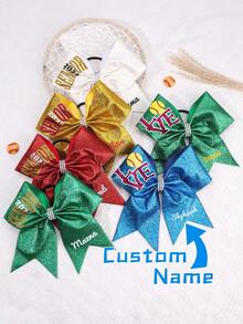 1pc Girls Custom Large Cheer Hair Bows Glitter Ponytail Holder Elastic Band Customized Name For Cheerleading Teen Girls College Sports Multi-Colored - Cheer Bow - View 2