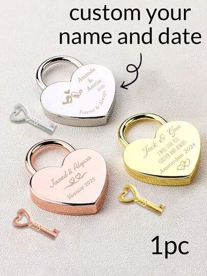 LICVIC 1/2Pcs Custom Name & Date Heart Shaped Love Lock, Personalized Engraved Anniversary Padlock Gift, Customized Love Lock With Key, Personalized Valentine's Day Gifts, 3 Colors:Gold/Rose Gold/Silver, Key Size:30mm/1.18in, Lock Size:45mm/1.77in, 8 Styles, Valentine's Day Decor, Valentines Party Favors,Gala Night,Customized Wedding Crafts,Home Refresh,Christmas Gift Supplies,Party Top