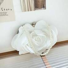 1 件晚宴包花朵新娘小钱包礼服派对手提包婚礼钱包女式花链女士手包 - 白色 - 查看 6