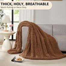 Chunky Knit Blanket - Soft Chenille Yarn Throws 40x50: Handmade Thick Cable Crochet Blanket - Large Chunky Yarn Rope Knot Throw For Couch, Sofa, Bed Home Decor - 棕色 - 查看 4