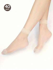 10 Pairs Women's Solid Color Round Neck Socks, Thin Breathable Casual Ankle Socks For Summer - Apricot - View 19