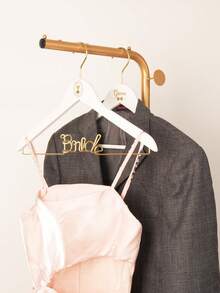 2pcs Wooden Wedding Dress Hangers, Customized Bride & Groom Clothes Rack, Wedding Ceremony Prop Garment Holder - White - View 5